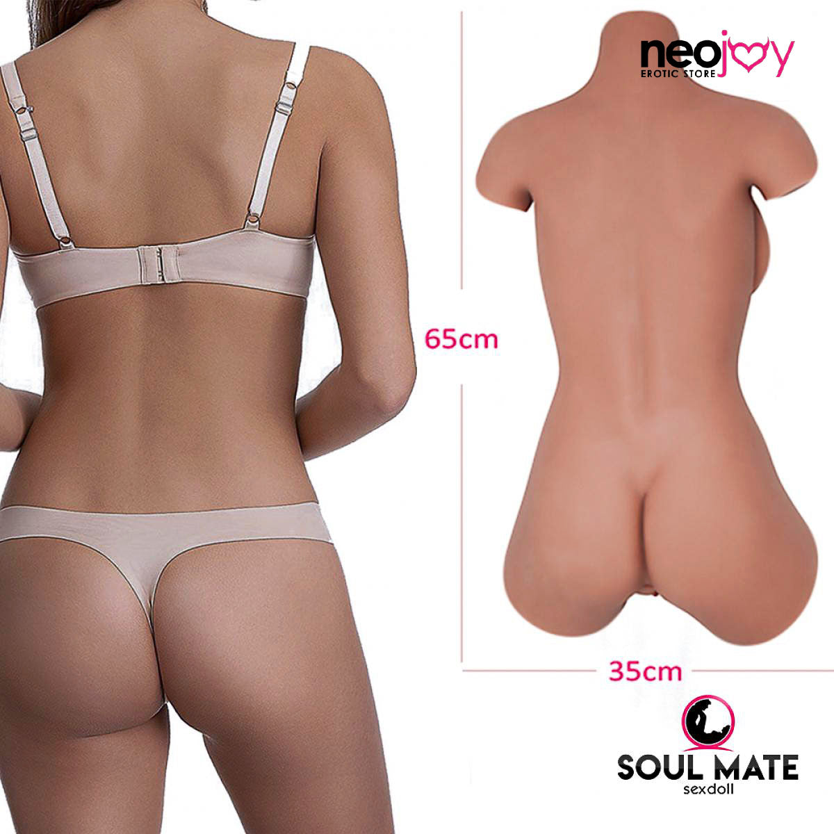 SoulMate Real Sex Doll Torso With Head - Light Brown - 13.5kg